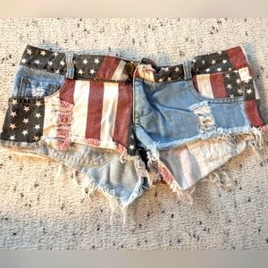 cut-off shorts, red, white & blue, size small